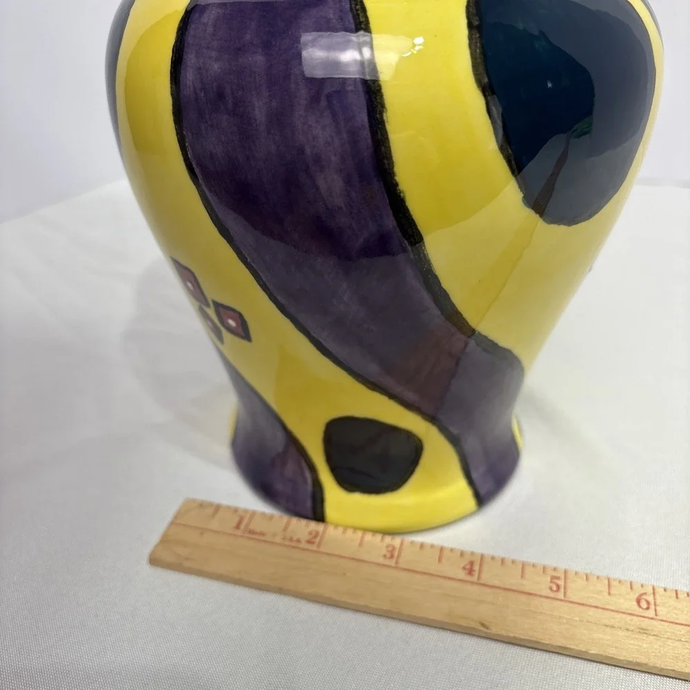 HANDMADE ART POTTERY CERAMIC VASE ABSTRACT‎ COLORFUL SIGNED 